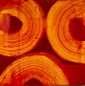 Marylyn Dintenfass, Abstract Red Persimmon Oil Painting on Panel Marylyn Dintenfass Modernist, 2004