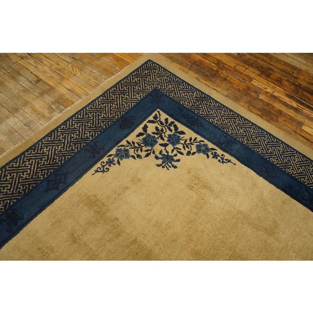 1900s Beige Field Open Field Medallion Classic Deco Antique Chinese Peking Rug For Sale - Image 10 of 12