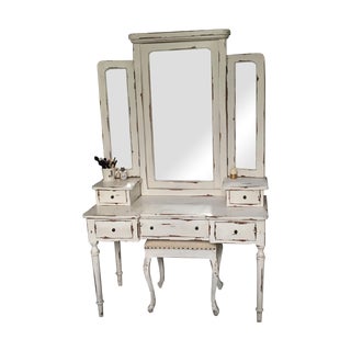 Shabby Chic Vanity Desk & Stool For Sale