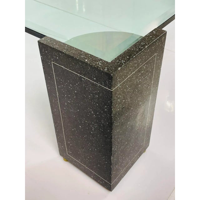 Black Terrazzo, Stainless Steel & Glass Coffee Table After Karl Springer, Usa 1970's For Sale - Image 8 of 13