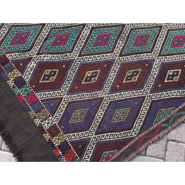 Verdigris 1960s Vintage Turkish Handknotted Small Kilim Rug - 60"x65" For Sale - Image 8 of 9
