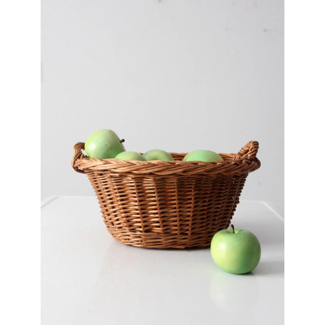 Wood Vintage Woven Harvest Basket For Sale - Image 7 of 10