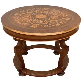 20th French Marquetry Round Center Table With Four Cabriole Legs For Sale