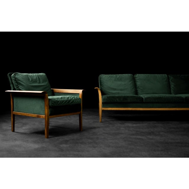 Mid-Century Modern Vintage Norwegian Rosewood and Bottle Green Velour Sofa and Chair by Knut Sæter for Vatne Møbler, 1960s, Set of 2 For Sale - Image 3 of 18