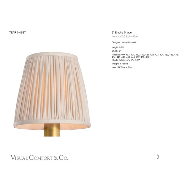 Visual Comfort Signature 6" Pleated Champagne Silk Shade Designer: Visual Comfort Signature Height: 5.25" Base: Shade...