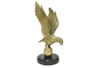 Brass Flying Eagle Holding a Globe on Marble Stone Base