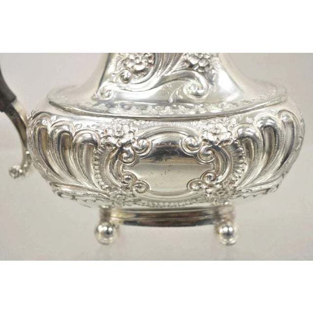 Antique English Victorian Silver Plated Floral Repousse Coffee Pot Teapot For Sale - Image 4 of 11