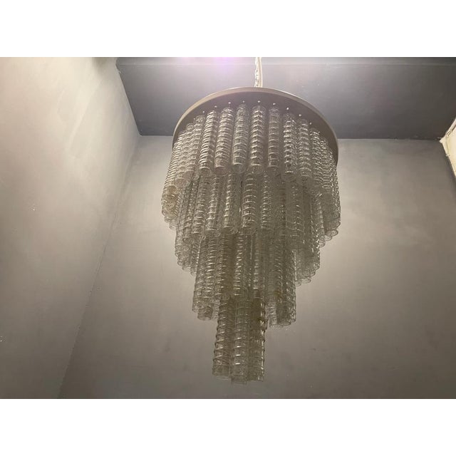 Large Mid-Century Textured Glass Tube Chandelier, 1960s For Sale - Image 11 of 14