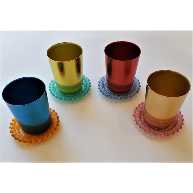 Metal Mid-Century Anodized Aluminum Tumblers, Coasters - 8 Pieces For Sale - Image 7 of 7