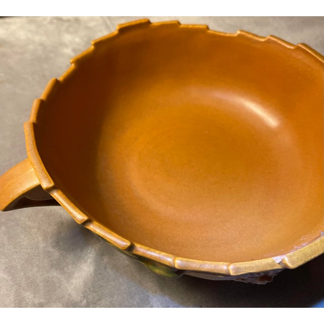 Brown Vintage 1940s Roseville Pottery Clematis Console Bowl 457-8 Autumn Brown MCM For Sale - Image 8 of 12