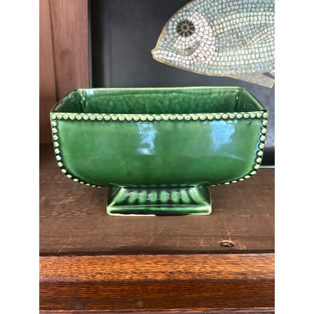 Mid-Century Modern Vintage McCoy Usa Green Grapevine Planter, Footed Rectangular Jardiniere For Sale - Image 3 of 4