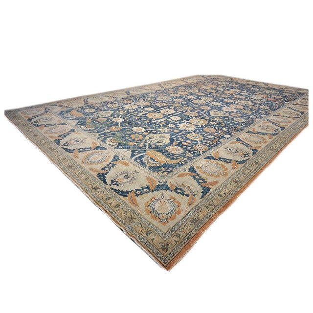 Vintage Egyptian Sultanabad Wool 13x21 Blue, Ivory, & Orange Handmade Oversized Area Rug #1143944 For Sale - Image 4 of 12
