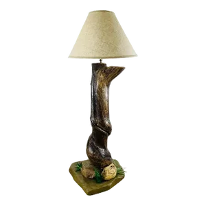 Organic Modern Rustic Tree Trunk Shaped Table Lamp on a Stone Base