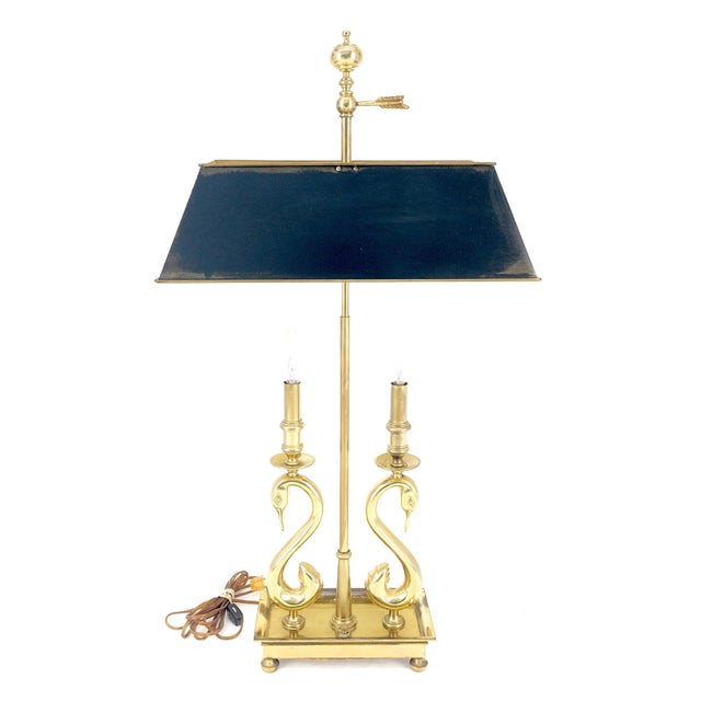 Mid-Century Modern 1970s Adjustable Shade Swans Lire Looking Base Heavy Solid Brass Base Table Lamp For Sale - Image 3 of 6