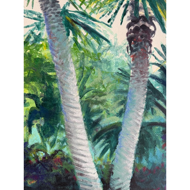 Green "Palm Shade" Large Watercolor Painting For Sale - Image 8 of 11