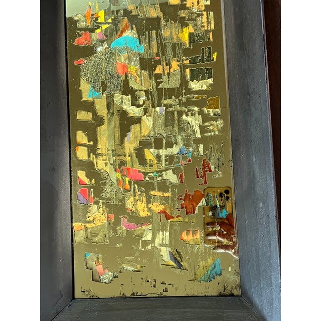 Vintage Brutalist Reverse Glass Mirror Art Signed Mixed Media MCM Jere Style 25" For Sale - Image 12 of 17