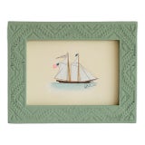 Original Hand-Painted Sailboat Painting in a Vintage Hand-Painted Folk Frame For Sale