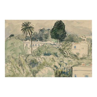 Neutral Vintage Tropical Art Print - Algiers Watercolor by Marquet, 60" X 40" For Sale