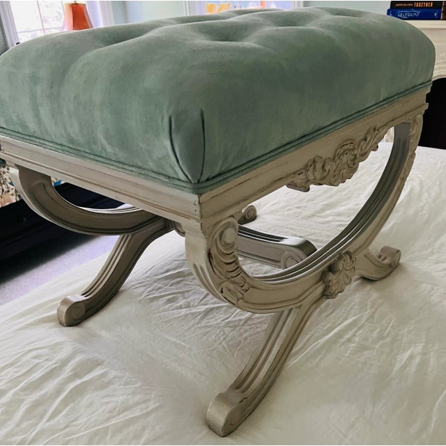 Frontgate Neo Classical Painted Shabby White Bench Stool For Sale In Chicago - Image 6 of 10