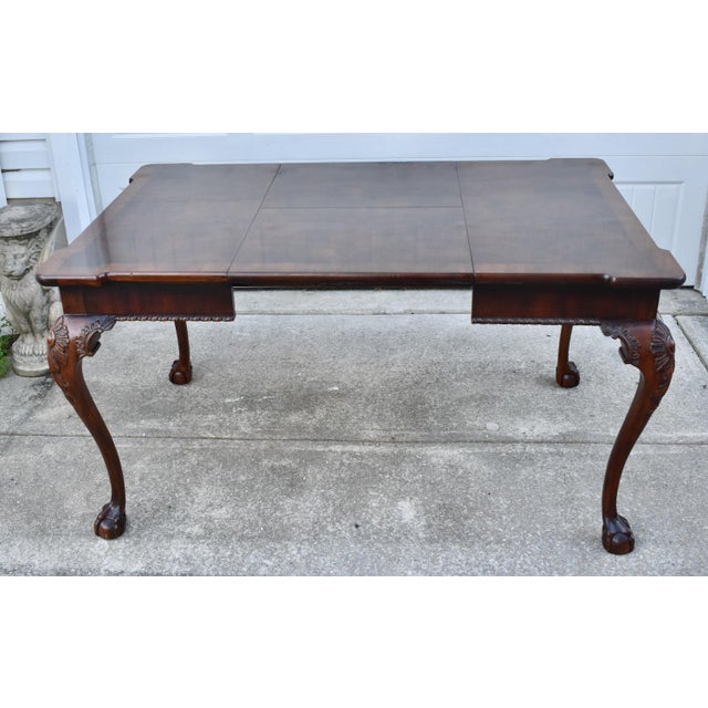 Henredon Henredon Mahogany Burl Wood Table Chippendale Butterfly Leaf Ball Claw Feet For Sale - Image 4 of 17