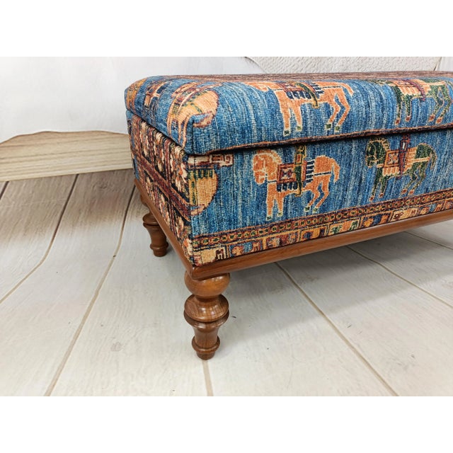 2020s Horse Design Rug Print Fabric Upholstered Hallway Storage Bench For Sale - Image 5 of 8
