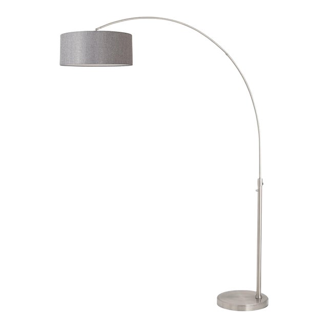 1960s Mid Century Modern Float Float Lamp - 92" Satin Nickel Steel, Cashmere Gray Linen Shade, Dimmable For Sale