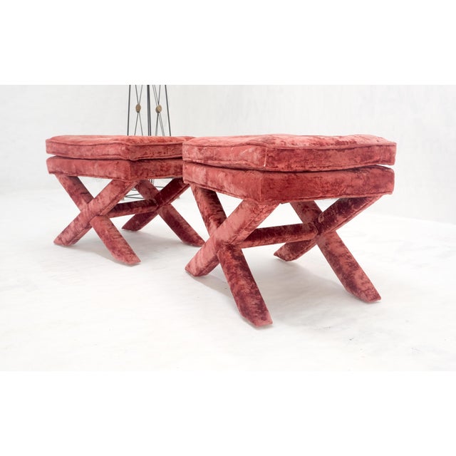 Pair of Red Brick X Base Billy Baldwin Mid Century Modern Window Benches MINT! For Sale - Image 10 of 11