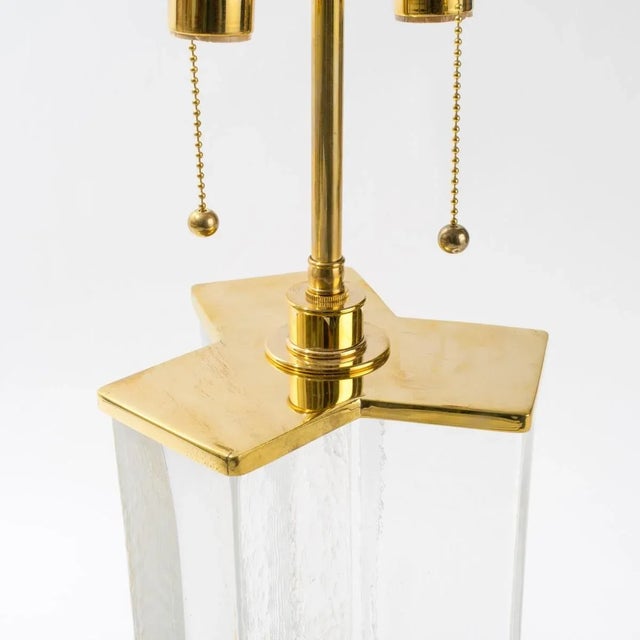 2010s Cast Textured Glass Column Table Lamps - A Pair For Sale - Image 5 of 10