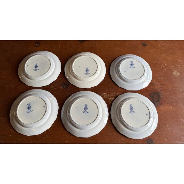 A Super Rare Set of 6 Antique Flow Black Ironstone Plates “Athens” by W. Adams, Circa 1850’s For Sale - Image 12 of 12