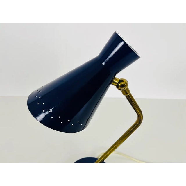 Italian Stilnovo Blue and Brass Table Lamp, 1960s, Italy For Sale - Image 11 of 13