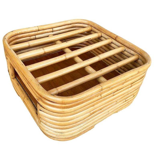 1950s 1950s Restored Stacked Rattan Footrest Ottoman With Cubby Space, Pair For Sale - Image 5 of 6