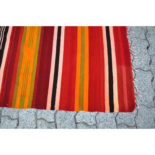 Orange 1960s Vintage Turkish Stripe Kilim Rug For Sale - Image 8 of 10