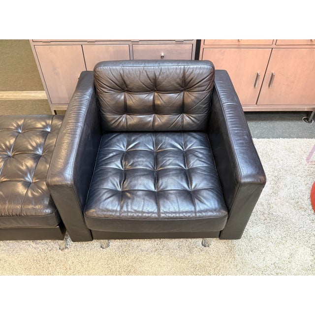 Metal Tufted Vegan Leather Club Chair + Ottoman, Set For Sale - Image 7 of 11