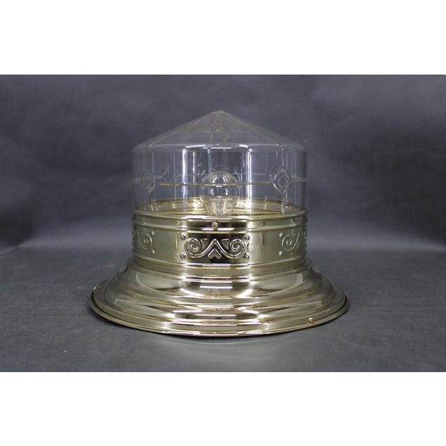 Art Nouveau Brass and Glass Ceiling Light, Czechoslovakia, 1930s For Sale - Image 4 of 11