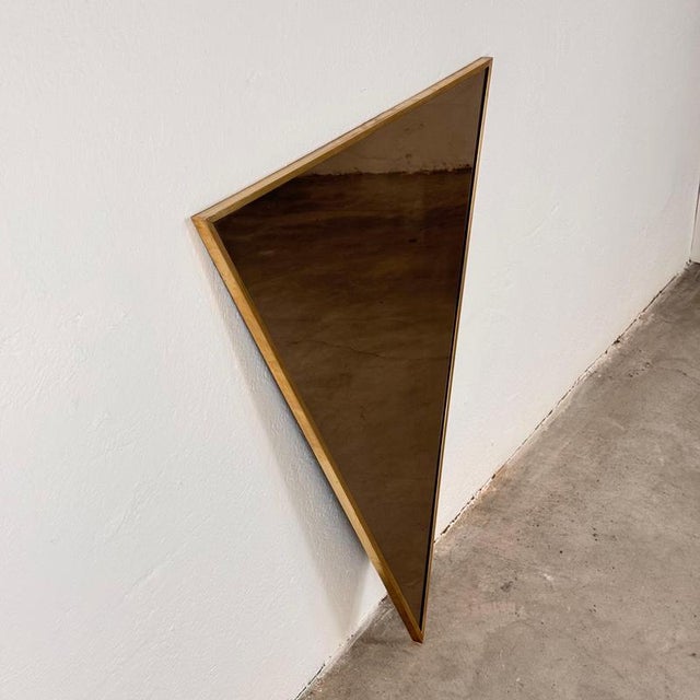 Handcrafted Triangular Brass Mirror attributed to Sandro Petti, Rome, Italy, 1970s For Sale - Image 12 of 17