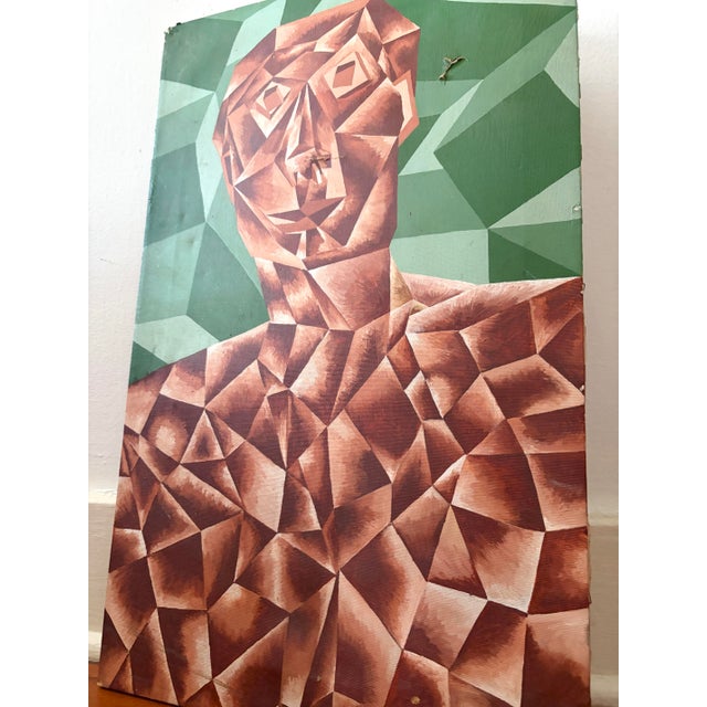 1975 Cubist Abstract Geometric Outsider Artist 17”W 25”L A few small tears (photographed) - not noticeable fur to paint...