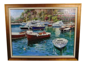 H J Jou Portofino Italy Canal Scene Oil Painting
