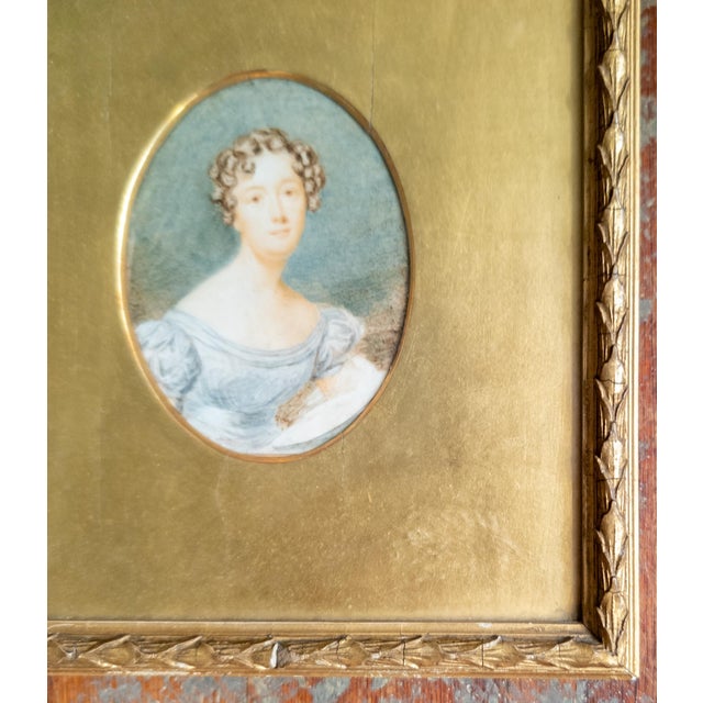 Early 19th Century 19th Century American School Miniature Watercolor Portrait of a Lady For Sale - Image 5 of 16