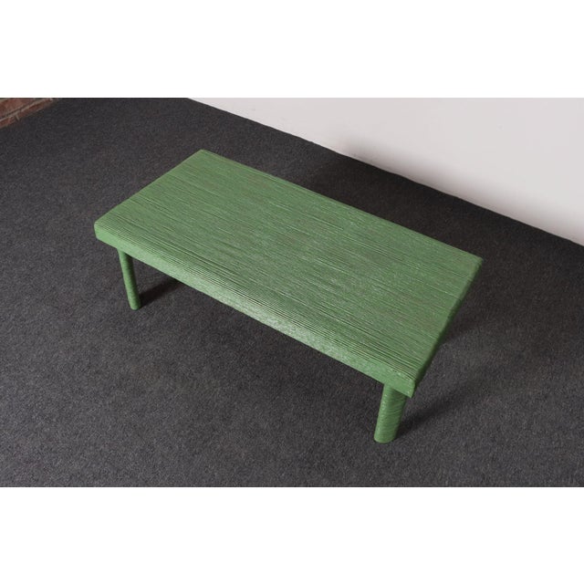 Vintage Mint Green Jute Wrapped Wooden Coffee / Cocktail Table For Sale - Image 12 of 18