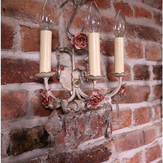 Beige Italian Tole 3-Light Sconces, 1940s, Set of 2 For Sale - Image 8 of 10