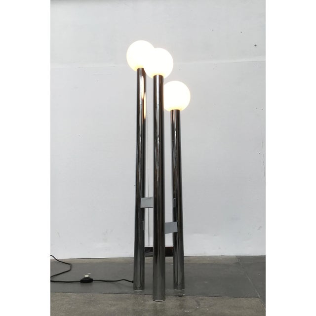 Silver Vintage German Space Age Glass & Metal Floor Lamp, 1970s For Sale - Image 8 of 18