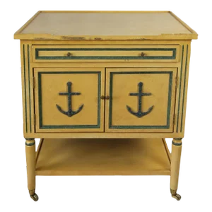 Yellow Double-Door Bedside Table With Iron Anchor Decoration