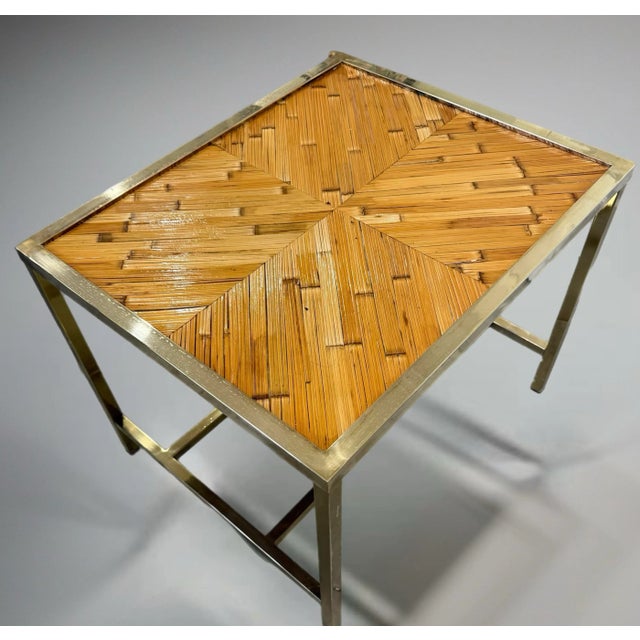 Karl Springer Karl Springer Style Brass and Reed Side Tables, a Pair For Sale - Image 4 of 12