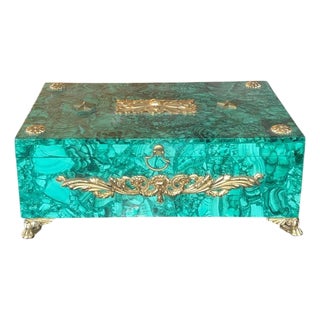 Malachite Gilt Bronze Decorative Box, Early 20th Century. For Sale