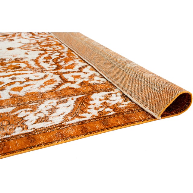 Persian Overdyed Antique Orange Wool Rug With Medallion Motif For Sale - Image 3 of 11