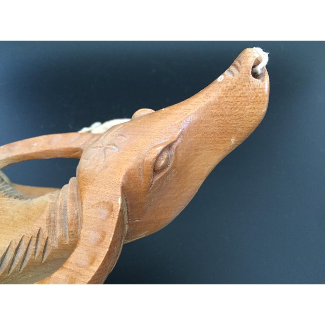 Vintage Handcrafted Wood Water Buffalo Wine Bottle Holder Caddy For Sale - Image 9 of 12