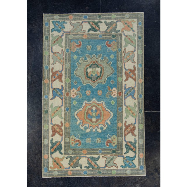 Blue Turkish Oushak Rug 3'8" x 5'10" #17445 For Sale - Image 8 of 8