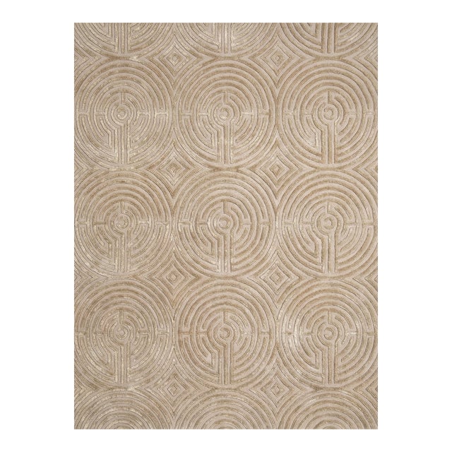 Lucca Hand-Tufted Maze Rug, Wheat Tan, 8x10 For Sale