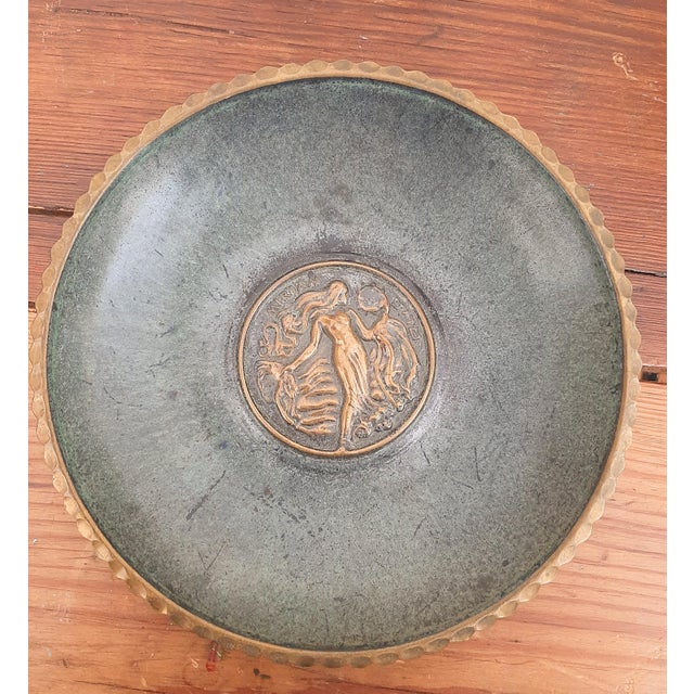 Art Nouveau Nouveau Metal Wall Plate Lady Verdigris and Brass For Sale - Image 3 of 5