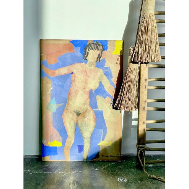Mid-Century Mixed Media Abstract Collage by Leonard Maurer, Washington D.C, (1912-1976). Titled “Nude”. Signed and dated...